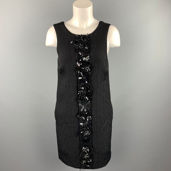 MSGM Size 6 Black Jacquard Embellished Viscose Blend Shift Dress - Picture 1 of 1
